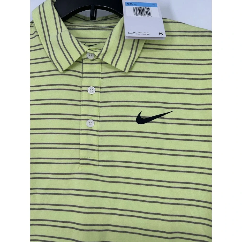 Nike Player Golf Polo Shirt Striped Dri Fit Flourescent Neon Yellow DA2972-736 M